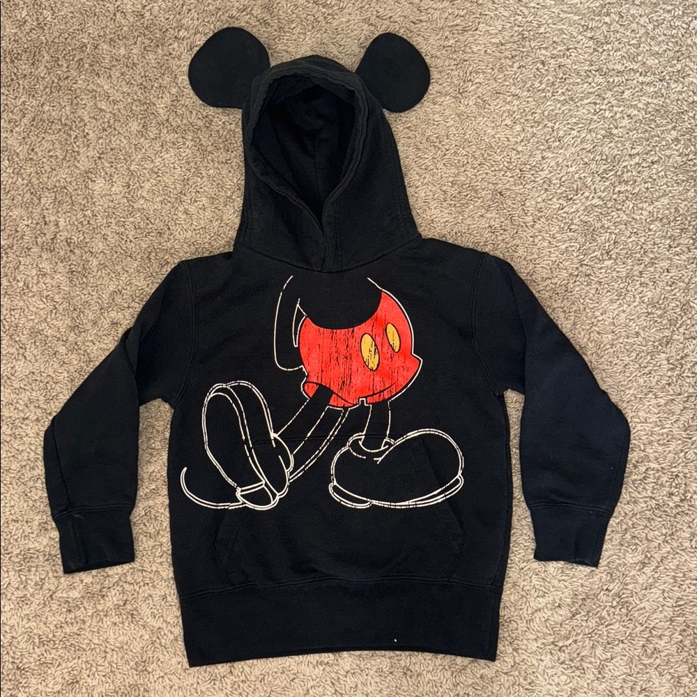 Disney Black Hoodie with Red and Yellow Mickey Design kids size 5